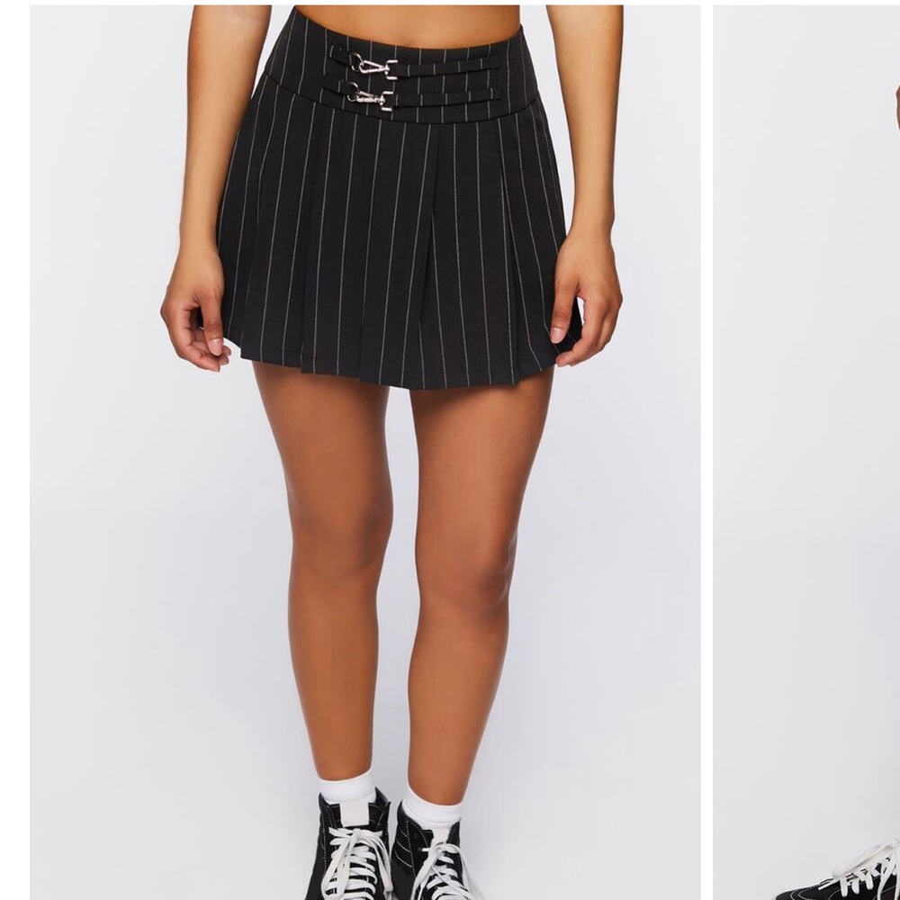 In search for pinstripe pleated mini skirt